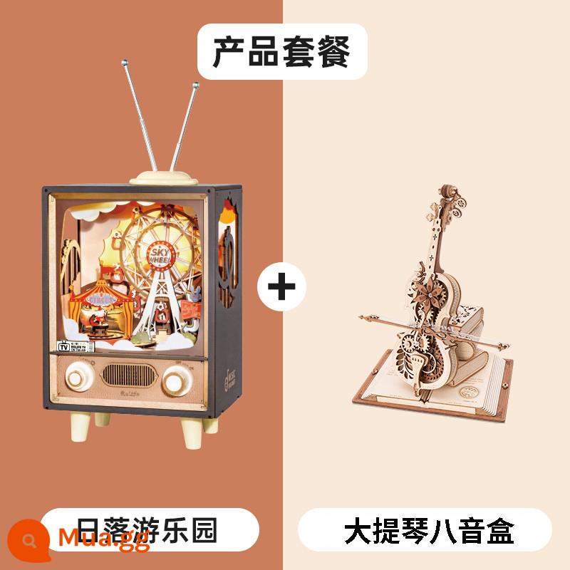 Ruotai Ruoke Cõi Bí Mật Cello Bằng Gỗ Mô Hình Lắp Ráp 3D Stereo Xếp Hình Handmade Tự Làm Đồ Chơi Giáo Dục Người Lớn - [Bộ hai mảnh phổ biến] Cello (tấm che bụi miễn phí) + công viên giải trí