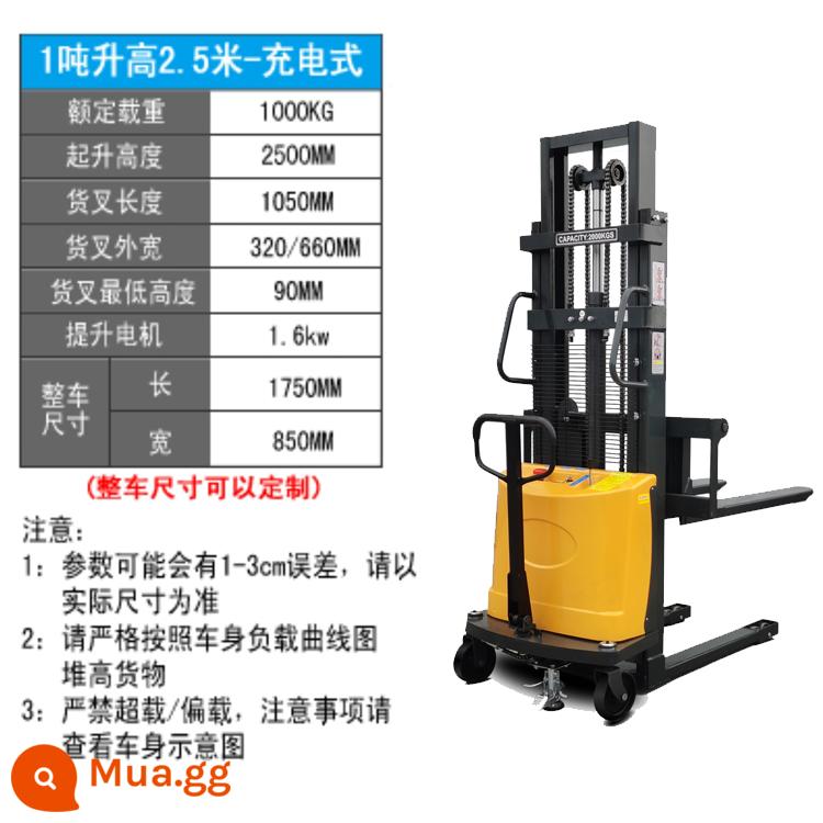 1 tấn, 2 -Ton heap bán điện cao -machine Máy nâng tự động nhỏ Xử lý xử lý tải và dỡ hàng hóa thủy lực Cao thịt bò cao - [Chất lượng cao] Sạc 1 tấn nâng 2,5 mét