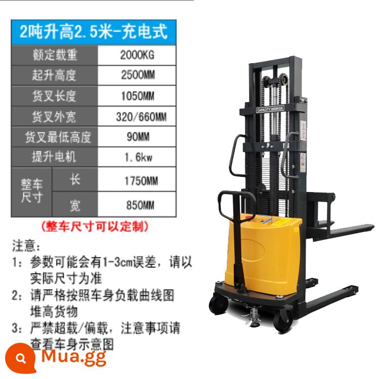 1 tấn, 2 -Ton heap bán điện cao -machine Máy nâng tự động nhỏ Xử lý xử lý tải và dỡ hàng hóa thủy lực Cao thịt bò cao - [Chất lượng cao] Sạc 2 tấn nâng 2,5 mét