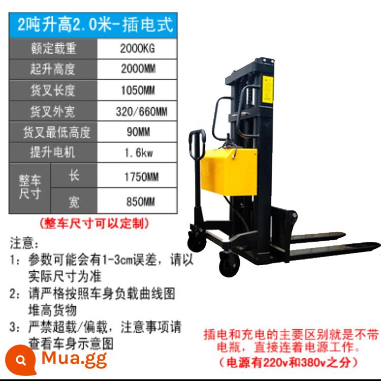 1 tấn, 2 -Ton heap bán điện cao -machine Máy nâng tự động nhỏ Xử lý xử lý tải và dỡ hàng hóa thủy lực Cao thịt bò cao - [Chất lượng cao] Plug-in nâng 2 tấn cao 2 mét