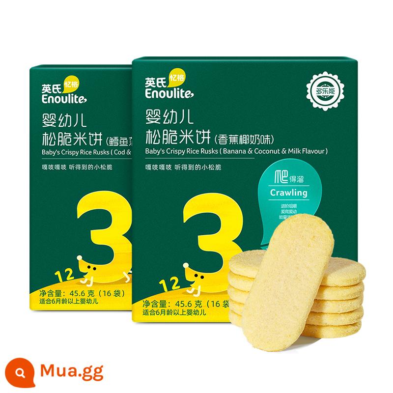 Bánh gạo giòn của Anh tạo điều kiện thuận lợi cho bữa ăn nhẹ của trẻ em Bánh gạo của Anh Cửa hàng hàng đầu chính thức đặt hàng thứ ba để gửi thực phẩm bổ sung cho trẻ em - 1 hộp vị chuối cốt dừa + 1 hộp vị cá tuyết và mồng tơi