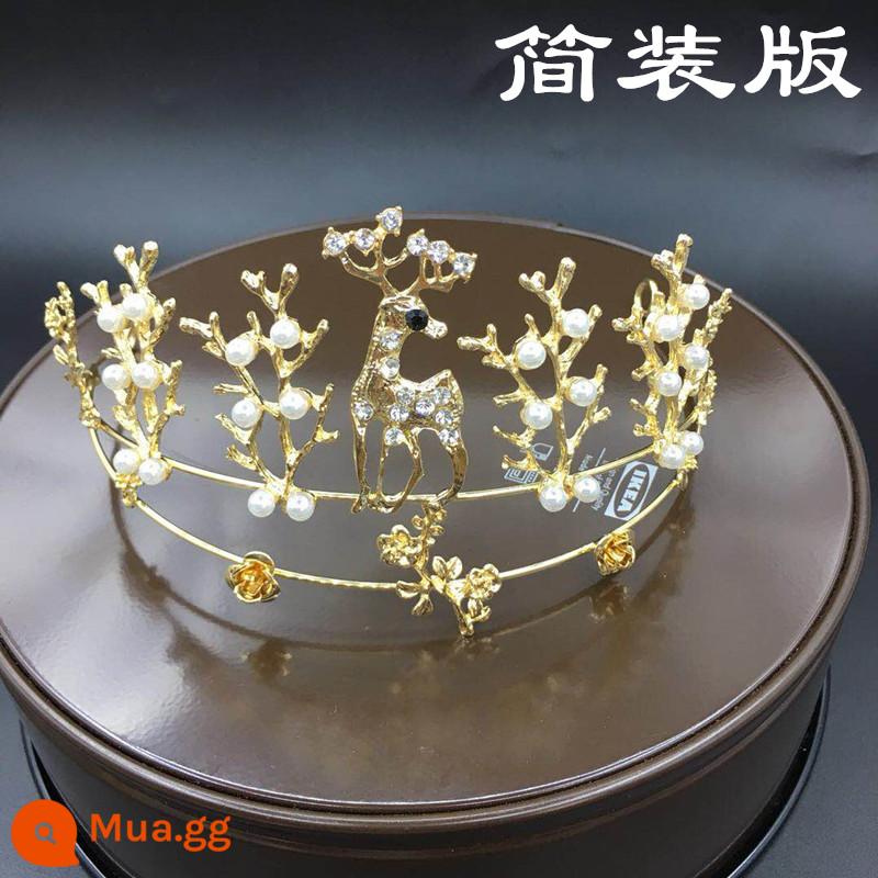 Boutique trang trí bánh nướng cô dâu theo phong cách Châu Âu hợp kim phối ren Vương miện phụ kiện sinh nhật handmade hoàng hậu mũ tròn lớn - Fawn Crown-Phiên bản thường