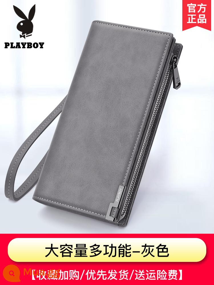 Ví Playboy nam dáng dài phiên bản mới 2022 túi đựng thẻ bằng lái xe tích hợp ví cầm tay túi clutch hàng hiệu thời thượng - [Nâng cấp dung lượng] 9731 màu xám