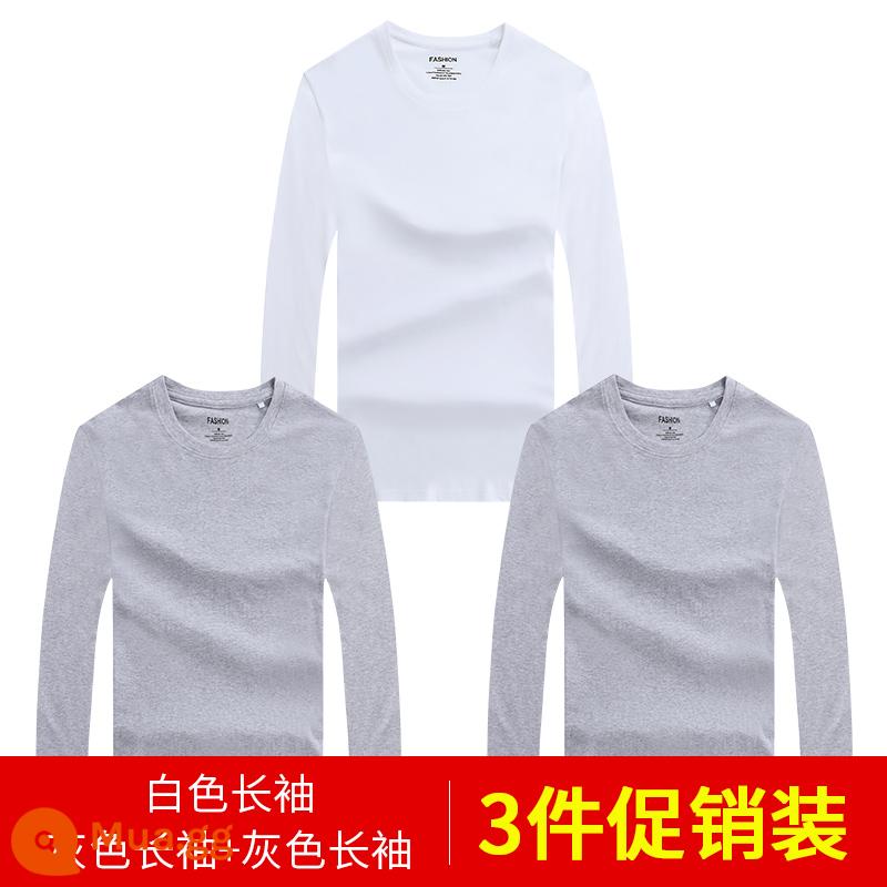 Áo thun nam dài tay mùa thu đông áo thun cotton trắng nguyên chất áo đáy quần mùa xuân hè ngắn tay bên trong dành cho nam - 3 cái 58) tay dài (trắng + xám + xám) 100% cotton