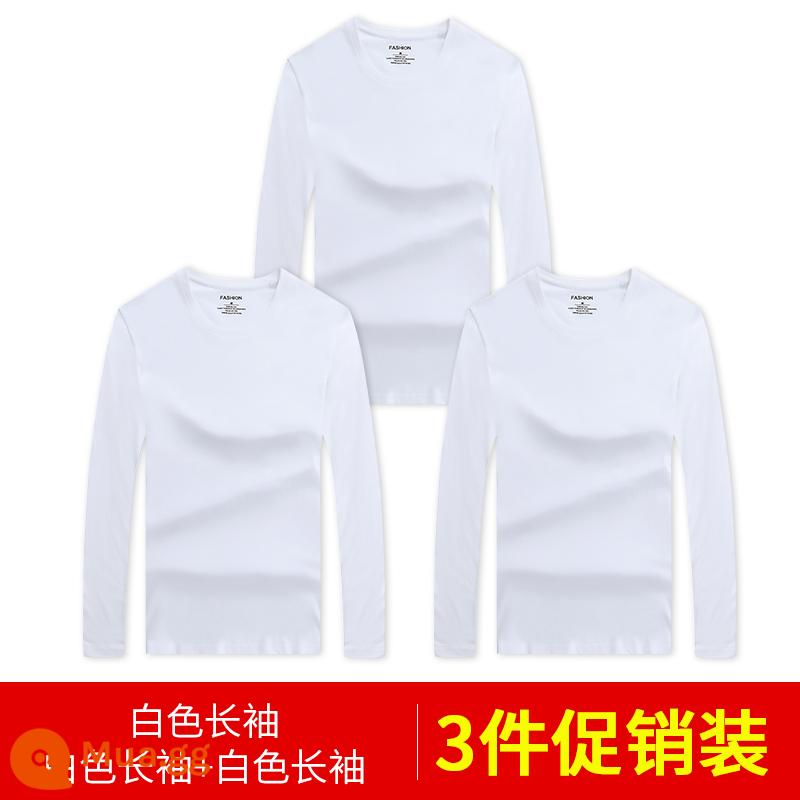 Áo thun nam dài tay mùa thu đông áo thun cotton trắng nguyên chất áo đáy quần mùa xuân hè ngắn tay bên trong dành cho nam - 3 cái 58) Tay dài (trắng+trắng+trắng) 100% cotton