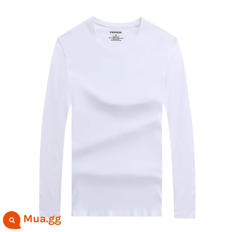 Áo thun nam dài tay mùa thu đông áo thun cotton trắng nguyên chất áo đáy quần mùa xuân hè ngắn tay bên trong dành cho nam - Màu trắng (tay áo dài) 100% cotton