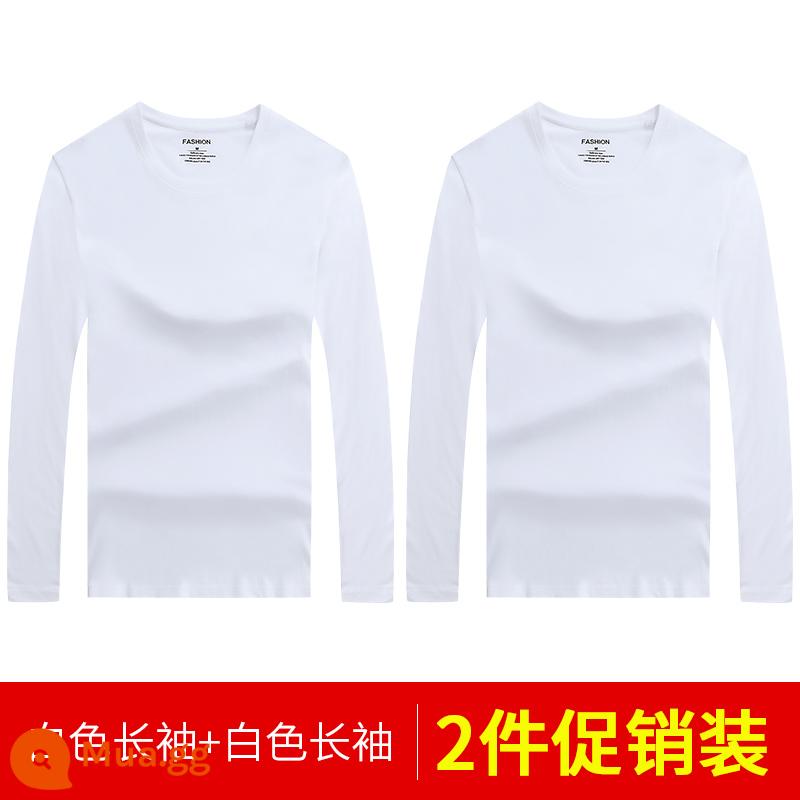 Áo thun nam dài tay mùa thu đông áo thun cotton trắng nguyên chất áo đáy quần mùa xuân hè ngắn tay bên trong dành cho nam - 2 cái 39) dài tay (trắng + trắng) 100% cotton