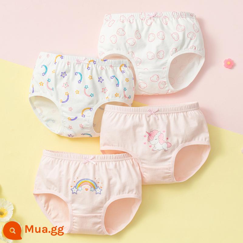 Quần lót trẻ em bé gái cotton nguyên chất tam giác cho bé 100% không kẹp mông PP bé gái con lớn quần lót boxer cotton - Pink Unicorn (Tam giác) Loại A cotton nguyên chất không có PP 4 gói