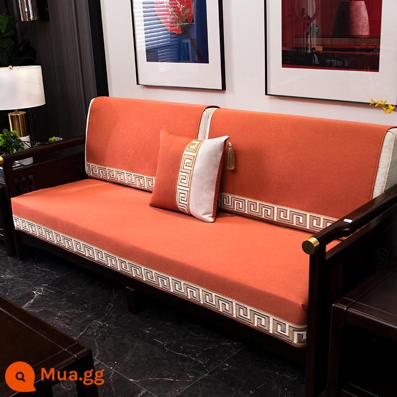 Mới Phong Cách Trung Hoa Cotton Và Vải Lanh Sofa Đệm Bốn Mùa Đa Năng Ghế Sofa Gỗ Đệm Lễ Hội Chống Trơn Trượt Màu Đỏ Đệm Khăn - Tần Thủy Minh Nguyệt - Cam