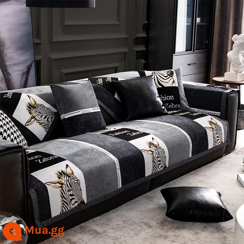 Sofa đệm ánh sáng phong cách sang trọng bốn mùa đa năng đệm chống trượt đơn giản hiện đại thời trang sofa da cao cấp tùy chỉnh - Ấn tượng ngựa vằn-màu xám thanh lịch