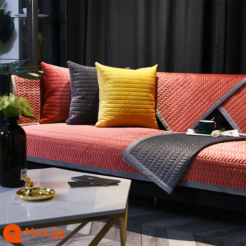 Đệm sofa da sang trọng ánh sáng Bắc Âu bốn mùa đa năng đơn giản hiện đại chống trơn trượt khăn bọc vải cao cấp đệm ngồi đệm - Màu đỏ rỉ sét