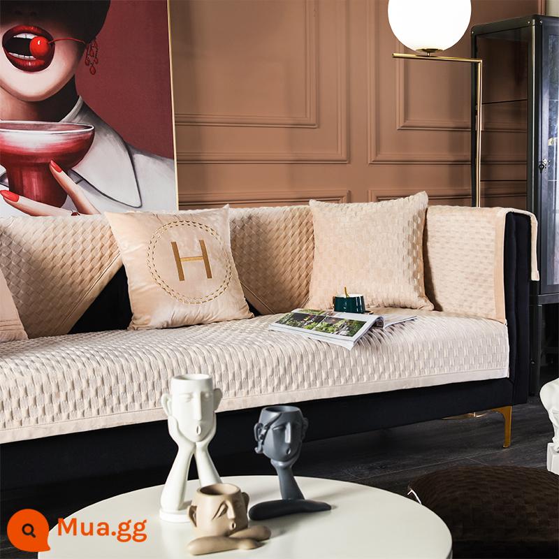 Đệm sofa da sang trọng ánh sáng Bắc Âu bốn mùa đa năng đơn giản hiện đại chống trơn trượt khăn bọc vải cao cấp đệm ngồi đệm - Geshan-Trắng Ngà