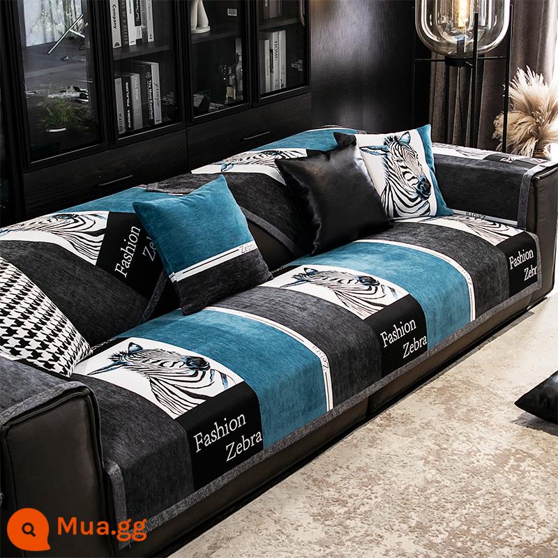 Sofa đệm ánh sáng phong cách sang trọng bốn mùa đa năng đệm chống trượt đơn giản hiện đại thời trang sofa da cao cấp tùy chỉnh - Ấn tượng ngựa vằn-Na Uy xanh