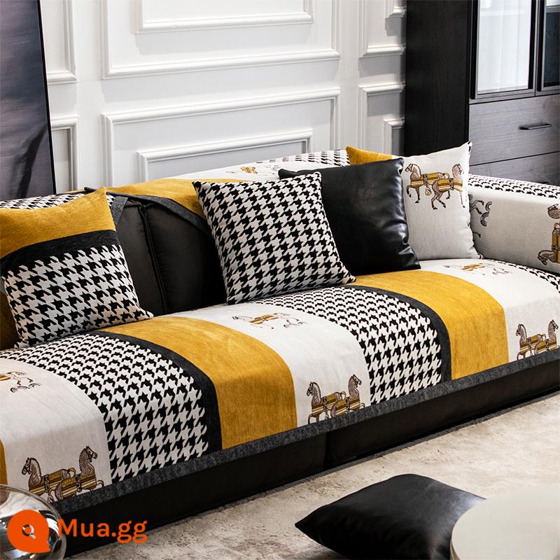 Sofa đệm ánh sáng phong cách sang trọng bốn mùa đa năng đệm chống trượt đơn giản hiện đại thời trang sofa da cao cấp tùy chỉnh - Thắt lưng-Hoàng đế màu vàng