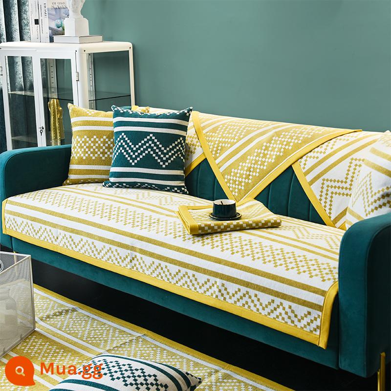 Đèn Sofa Sang Trọng Đệm Bốn Mùa Đa Năng Bắc Âu Hiện Đại Tối Giản Vải Chống Trơn Trượt Thời Trang Đệm Ghế Sofa Da Khăn - Nền vàng trắng mộng mơ