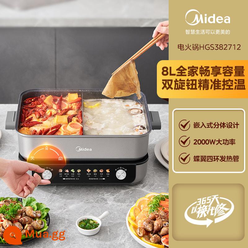 Nồi Lẩu Điện Midea Gia Đình Đa Chức Năng Chiên Chiên Nồi Điện Đun sôi Nhanh Hai Mảnh Nồi Nấu Nhanh Hai Món Quan Vịt - Xám bạc [3 đến 10 người]