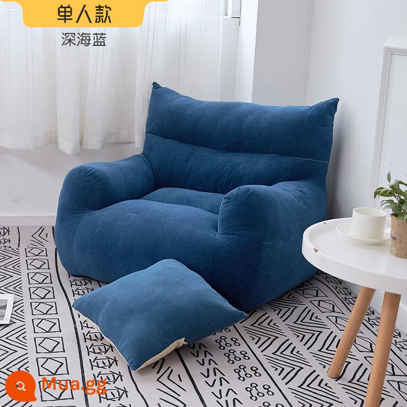 Ghế lười sofa đơn phòng ngủ nhỏ sofa ký túc xá ban công trẻ em ghế giải trí có thể nằm và ngủ sofa đôi trải chiếu tatami - Đơn màu xanh đậm có gối