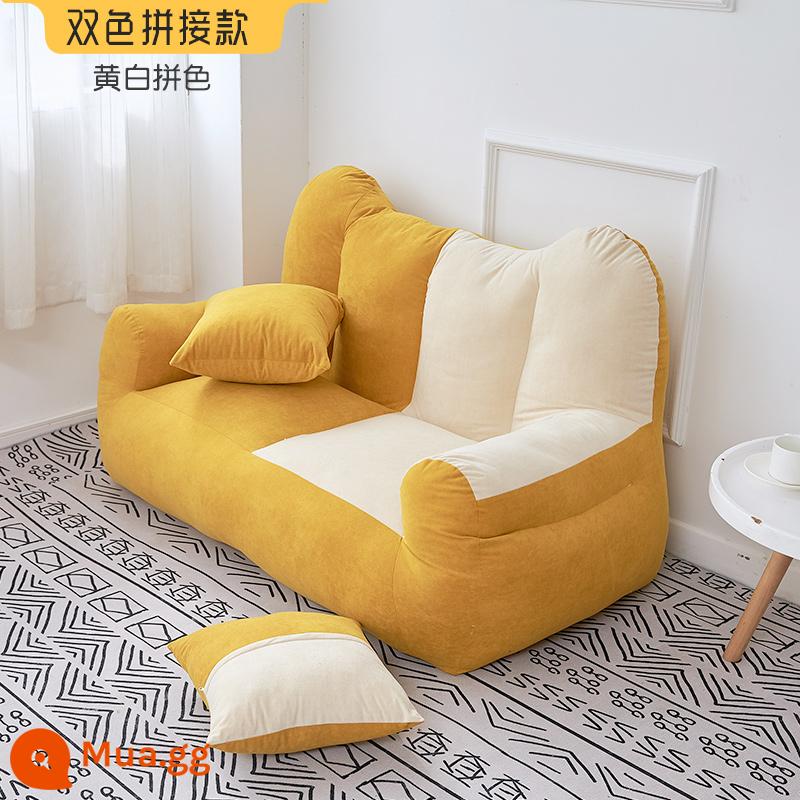 Ghế lười sofa đơn phòng ngủ nhỏ sofa ký túc xá ban công trẻ em ghế giải trí có thể nằm và ngủ sofa đôi trải chiếu tatami - Kết hợp màu vàng và trắng, gối đôi, gối miễn phí