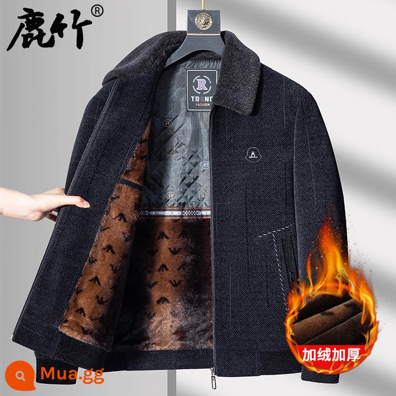 Bố áo khoác chenille xuân thu áo khoác len nam trung niên và người cao tuổi áo cardigan mùa thu nam trung niên - 2205 xám đen [kiểu ve áo]