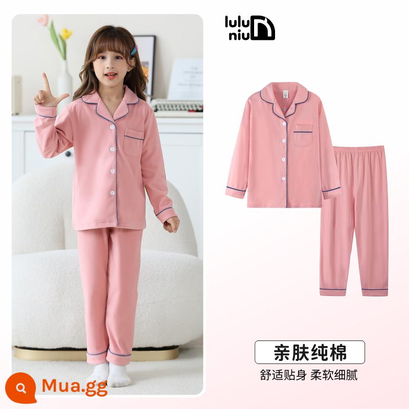 LuluNiu 2023 Bộ Đồ Ngủ Trẻ Em Thu Đông Nữ Xuân Thu Cotton Nguyên Chất Lớn Trẻ Em Bé Gái Cotton Công Chúa Quần Áo Ở Nhà Phong Cách Mới - 52207-hồng