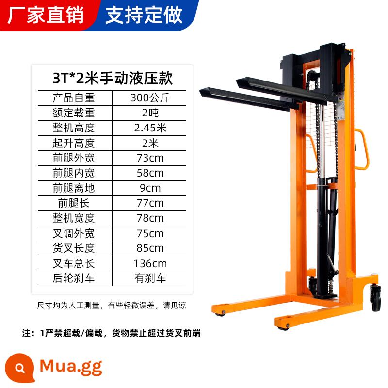 Xe nâng thủy lực bằng tay 1 tấn 2 tấn xe nâng bán điện đẩy gia súc trên cao máy xếp nhỏ - Model thủy lực thủ công 3T/2m được bảo hành 5 năm nâng cao