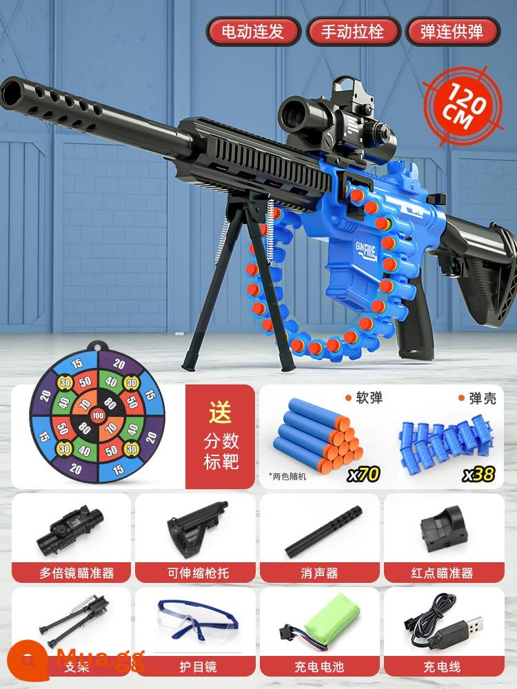 M416 Điện Nổ Mềm Đạn Súng Đồ Chơi Trẻ Em Bé Trai Máy Mô Phỏng Gatling Súng Máy Hạng Nặng Súng Bắn Tỉa - Điện ·[70 viên đạn + 38 viên đạn] màu xanh