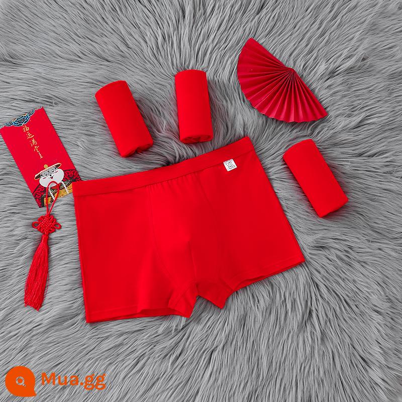 Quần lót cotton nguyên chất cho trẻ em trong giai đoạn tăng trưởng, quần lót boxer cho bé trai, trẻ nhỏ, vừa và lớn, quần lót boxer cho thanh thiếu niên, quần short trẻ em, mùa hè mỏng - Big red N801 màu trơn 4 gói cotton chính hãng