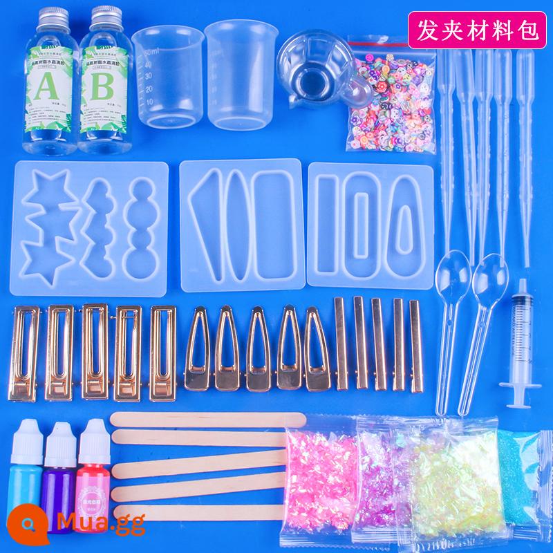 Keo pha lê chất liệu tự làm trọn gói bộ ab nhựa epoxy handmade dụng cụ vòng tay gạt tàn khuôn silicon - Gói vật liệu kẹp tóc