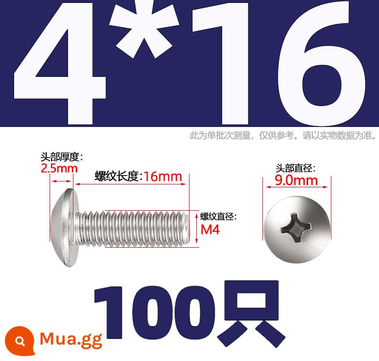 Thép không gỉ 304 lớn đầu phẳng máy vít đầu nấm vít chéo đầu tròn ô bu lông đầu M2M3M4M5M6M8mm - Chỉ M4*16-100