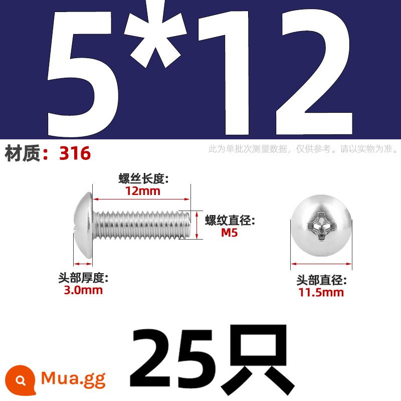 Thép không gỉ 304 lớn đầu phẳng máy vít đầu nấm vít chéo đầu tròn ô bu lông đầu M2M3M4M5M6M8mm - Chỉ M5*12-25