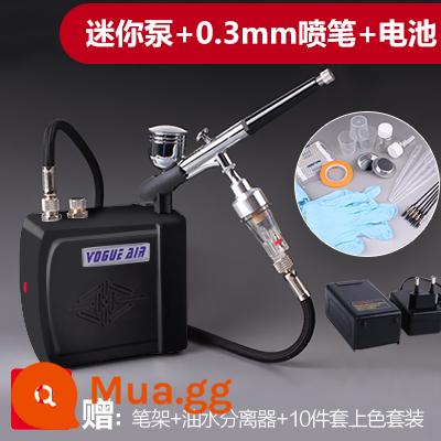 3G Haosheng airbrush máy bơm không khí bộ mô hình máy bơm không khí mini bơm lên để phun sơn công cụ người mới màu rùa bơm phun sơn - Máy bơm mini màu đen + 0,3 airbrush + bộ pin