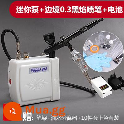 3G Haosheng airbrush máy bơm không khí bộ mô hình máy bơm không khí mini bơm lên để phun sơn công cụ người mới màu rùa bơm phun sơn - Máy bơm mini màu trắng + ngọn lửa đen 0,3 airbrush + pin