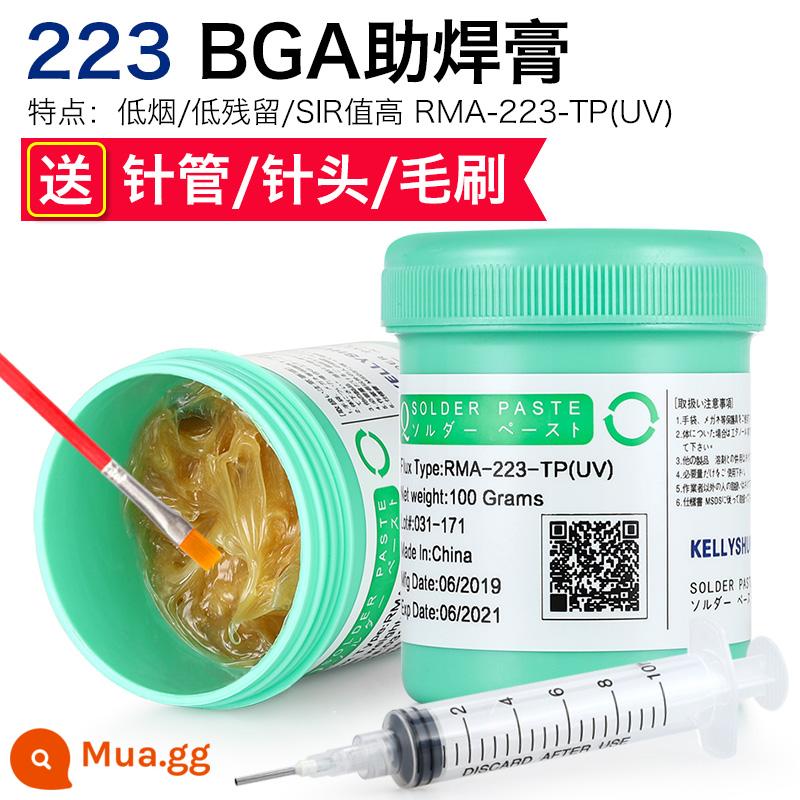 Kelly bảo trì điện thoại di động hàn bga hàn dán không chì halogen không hàn thông lượng không làm sạch hàn dán ống tiêm dầu hàn - Kem hàn RMA223TP-UV 100g kèm cọ + ống kim