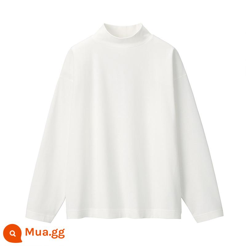 Muji Muji Labo unisex cotton chủ lực dài Tianzhu dệt áo thun dài tay cổ cao có đáy áo sơ mi - màu trắng kem