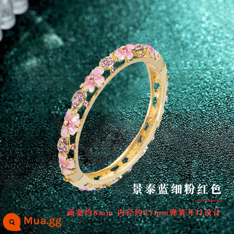 Vòng Tay Cloisonne Bắc Kinh Retro Cung Điện Quốc Triều Mỹ Vòng Tay Nữ Phong Cách Trung Hoa Trang Sức Hanfu Phụ Kiện Cho Bạn Gái - Vòng tay mỏng một lớp màu hồng hoa anh đào nạm kim cương