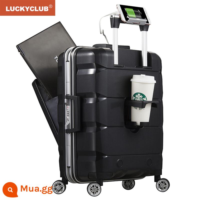 Lucky Club khung nhôm hành lý máy tính đa chức năng giá trị cao Hộp đựng xe đẩy du lịch công tác nhỏ 20 inch dành cho nam và nữ - Màu đen mát (kiểu dáng mới với ngăn chính khung nhôm)