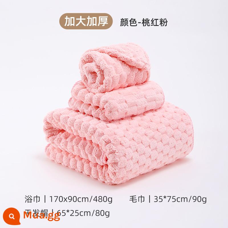 Bộ ba khăn tắm mưa phùn 2024 mới dày hơn cotton nguyên chất thấm nước tắm mũ sấy tóc gia đình mùa thu đông phụ nữ - (Hồng đào) khăn tắm + khăn lau tay + mũ sấy tóc [dày 170*90cm kháng khuẩn]