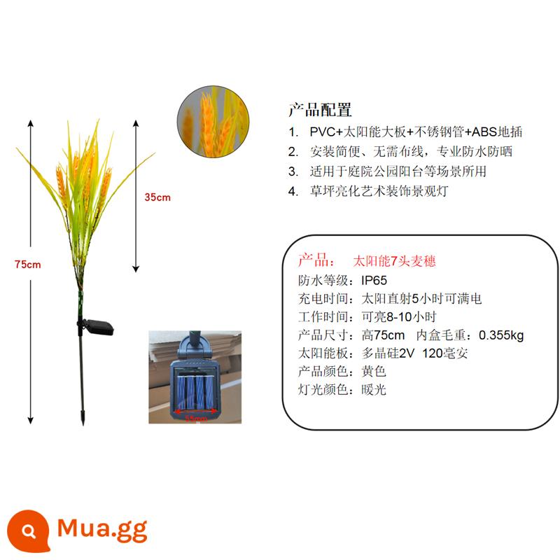 Đèn năng lượng mặt trời tai lúa mì đèn ngoài trời không thấm nước sân sân vườn trang trí nội thất đèn công viên phong cảnh đèn gạo bãi cỏ đèn - Mô hình đèn tai lúa mì 7 đầu-năng lượng mặt trời