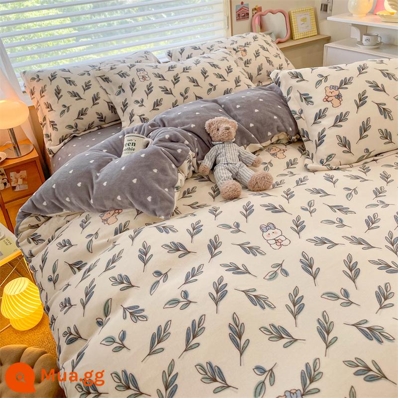 Nhung san hô vỏ chăn 1 mùa đông Plus nhung 2 mặt sang trọng flannel vỏ chăn đơn đôi nhung sữa 1.5m hoa con - Chú thỏ dễ thương mang tên Xi sữa nhung