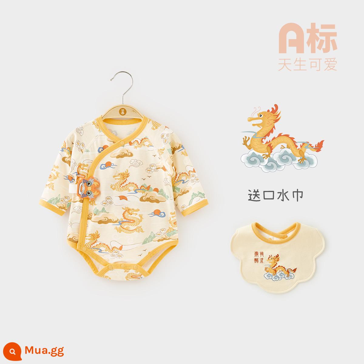 Micro Sư Tử Quần Áo Trẻ Em Mùa Xuân Và Mùa Hè Rồng Quần Áo Trẻ Em Cotton Nguyên Chất Tam Giác Jumpsuit Sơ Sinh Quần Áo Mùa Xuân - Màu vàng hạnh nhân (phong cách mùa hè)