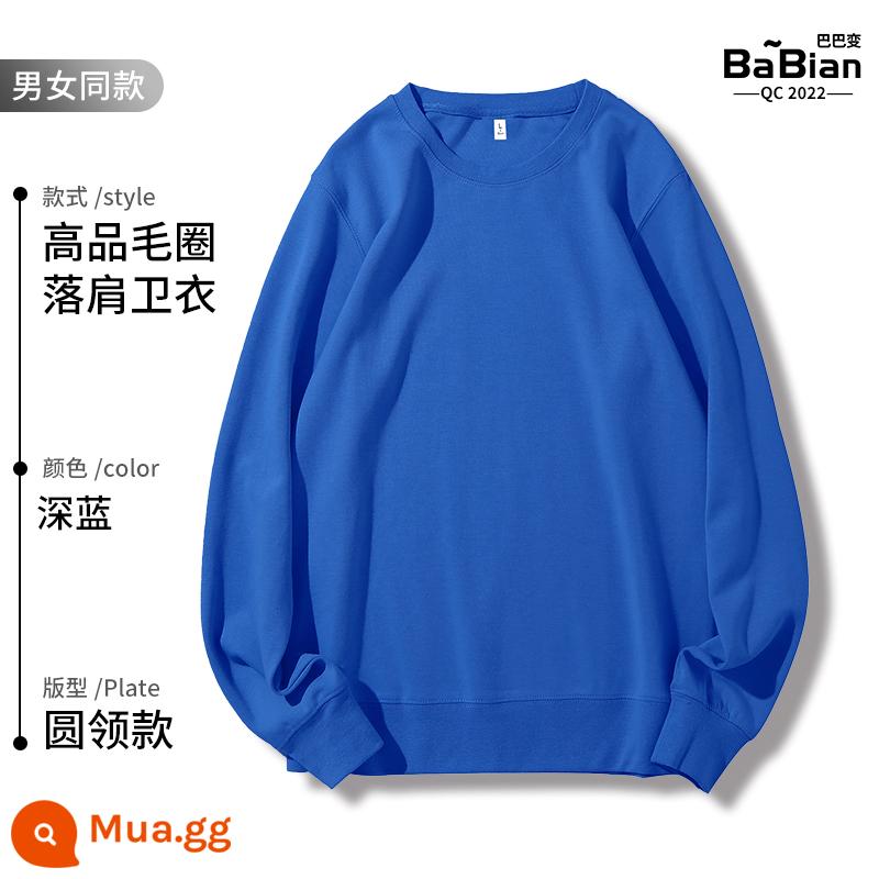 Áo nỉ theo yêu cầu, quần áo đi làm mùa thu đông đặt làm, đồng phục lớp tự làm, áo khoác hoodie, in logo, phí dài tay - Loại A-Klein Xanh