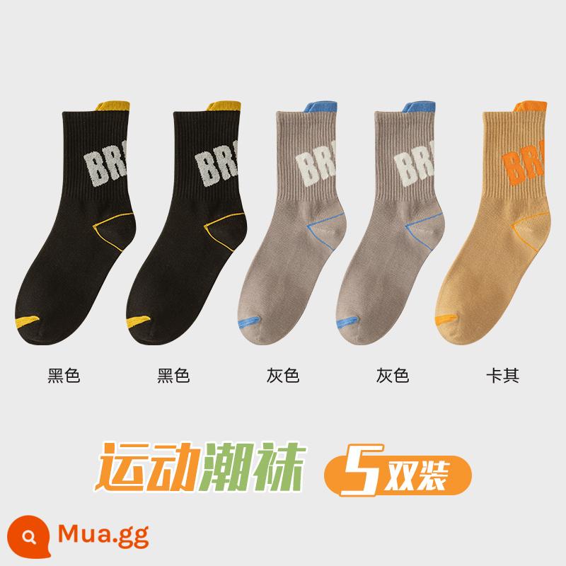 Zhuji Sock Men Mid -winter Mid -work Cotton Pregittered Switters và Sweat Sports Sports Autumn Basketball - 5 đôi [kết hợp D]