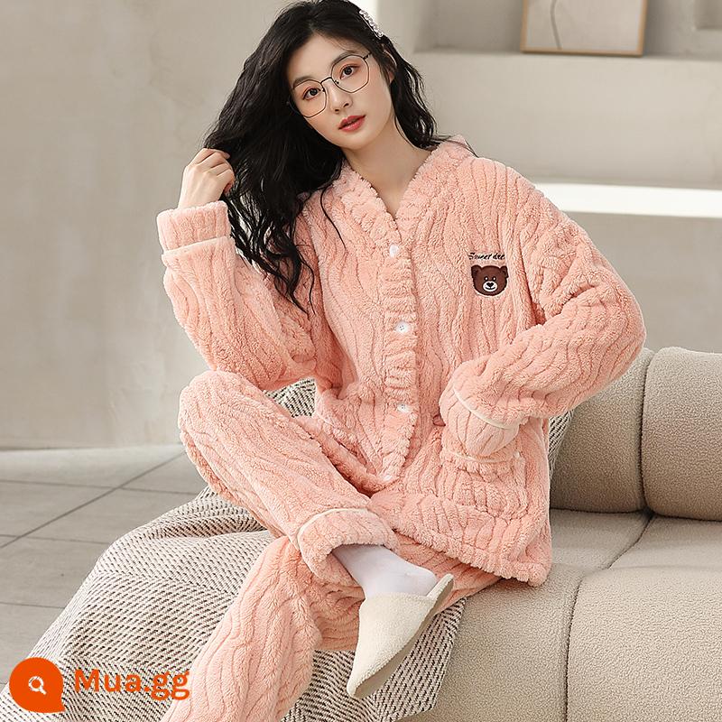 Bộ Đồ Ngủ Nữ Cotton Nguyên Chất Xuân Thu Quần Dài Tay Size Lớn Có Thể Mặc Ngoài Bộ Đồ Mặc Ở Nhà Thu Đông 2023 Mới mùa Đông - Orange Xiaoxiang (đồ ngủ và đồ ngủ)