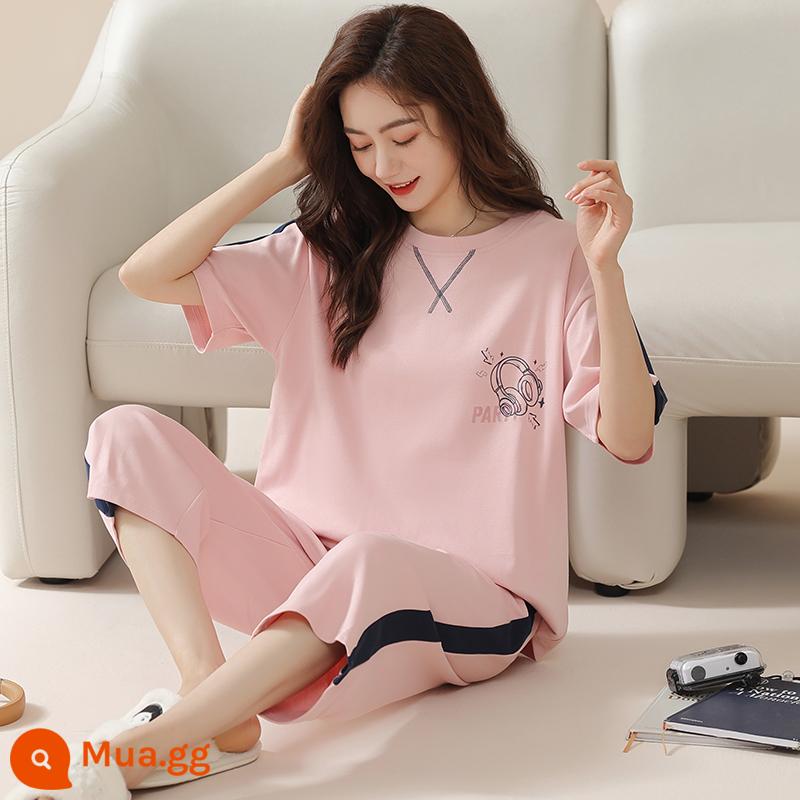 Bộ đồ ngủ bằng cotton nguyên chất Nanjiren dành cho nữ mùa hè ngắn tay bảy điểm Bộ đồ phục vụ tại nhà cho nữ 2023 mỏng mùa hè mới - Hồng Ngâm 3207