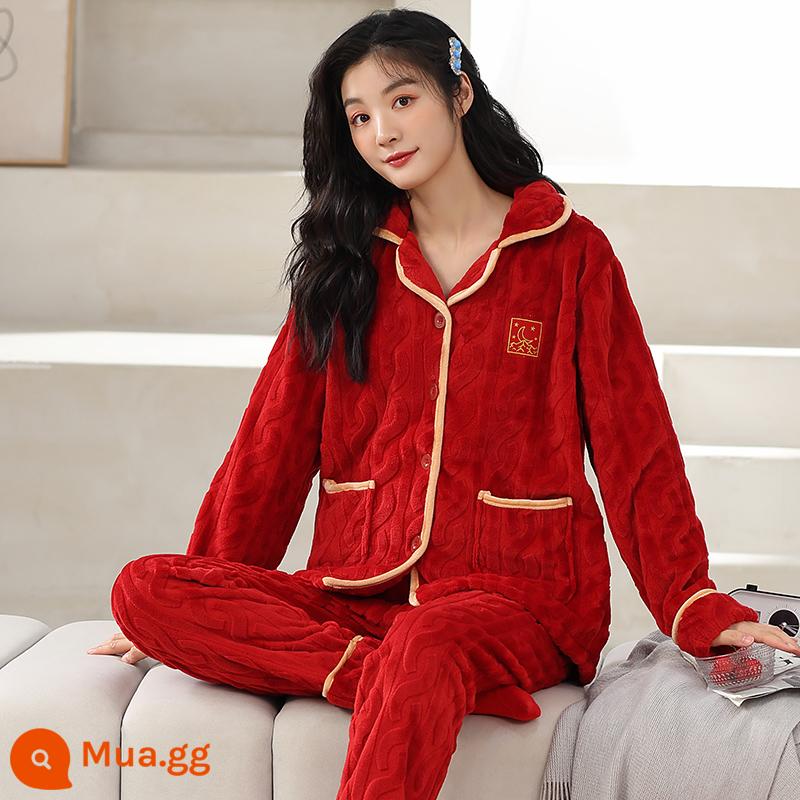 Nanjiren Pyjama Nam Lông Cừu San Hô Plus Nhung Dày Dặn Bộ Đồ Phục Vụ Tại Nhà Có Thể Mặc Ra Ngoài Vào Mùa Đông 2022 Phong Cách Mới - Hoa cắt cành đỏ 218