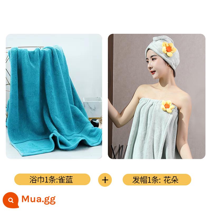 Lớn Khăn Tắm Hộ Gia Đình Cotton Nguyên Chất Cotton Thấm Hút Khăn Khách Sạn Bộ 3 Người Lớn Nam Nữ Quấn Khăn Mùa Đông Dày Dặn Mới 2022 - Gói kết hợp (khăn tắm Santorini màu xanh chim + mũ tóc Alice màu xanh hoa)☆