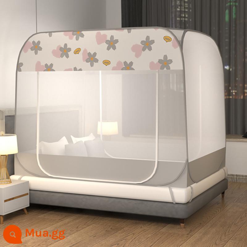 Màn chống muỗi yurt mới 1,5m tại nhà lắp đặt miễn phí Màn chống muỗi có dây kéo chống rơi cho trẻ em có giá đỡ lều 1,8m - Biển Hoa - Xám [Miễn phí vận chuyển bảo hiểm]