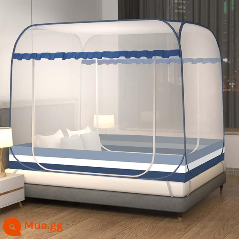 Màn chống muỗi yurt mới 1,5m tại nhà lắp đặt miễn phí Màn chống muỗi có dây kéo chống rơi cho trẻ em có giá đỡ lều 1,8m - Ren kiểu sọc xanh [bảo hiểm vận chuyển miễn phí]