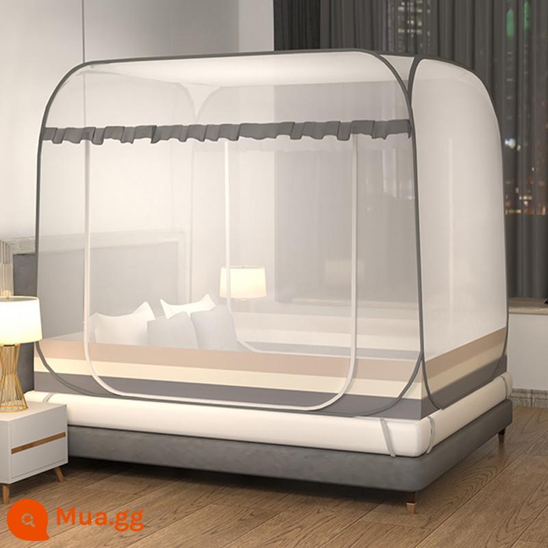 Màn chống muỗi yurt mới 1,5m tại nhà lắp đặt miễn phí Màn chống muỗi có dây kéo chống rơi cho trẻ em có giá đỡ lều 1,8m - Sọc-Xám [Bảo hiểm vận chuyển miễn phí]