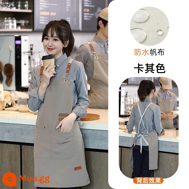 Vải tạp dề in logo tùy chỉnh phục vụ nhà hàng shop hoa quán trà sữa siêu thị phòng ăn chống thấm quần áo làm việc chuyên dụng - Tạp dề vải kaki chống nước FM181 (khóa kim loại)